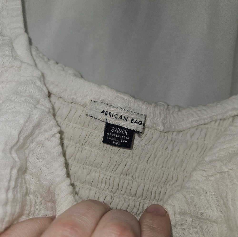 American Eagle White Ribbed Ruffle Cropped Top! - Picture 2 of 5